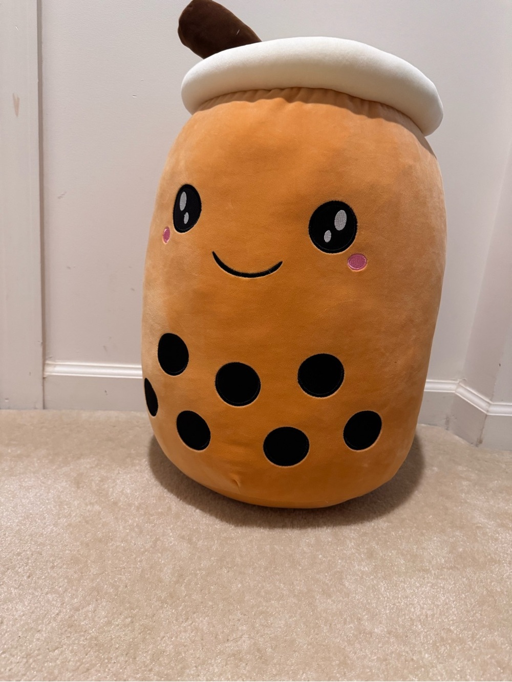 XL 27.5 inches tall Squishmallows Orange Bubble Tea Plush with Black Boba